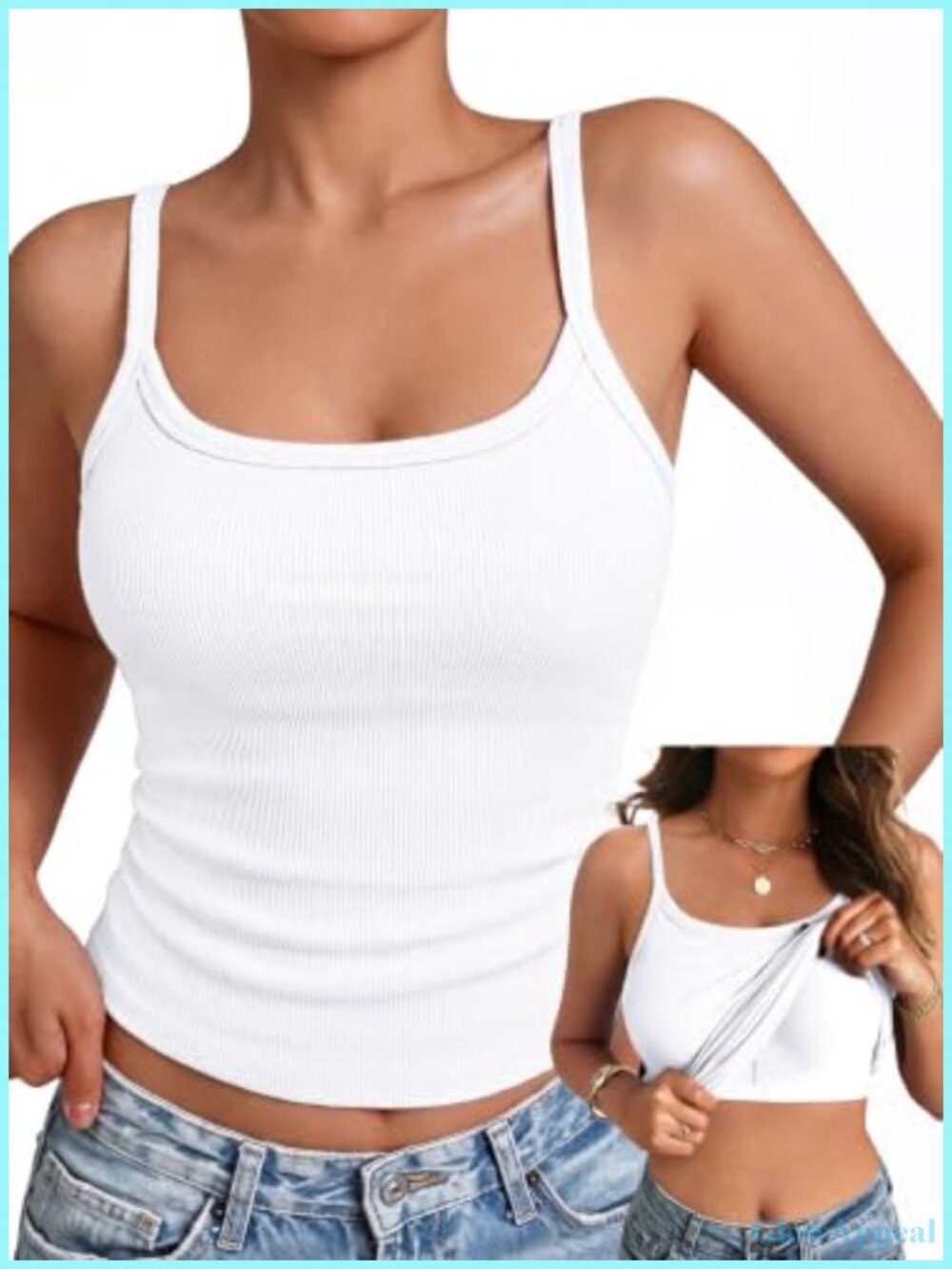 Ribbed Scoop Neck Built-in Bra Tank Top Racerback Padded Cami